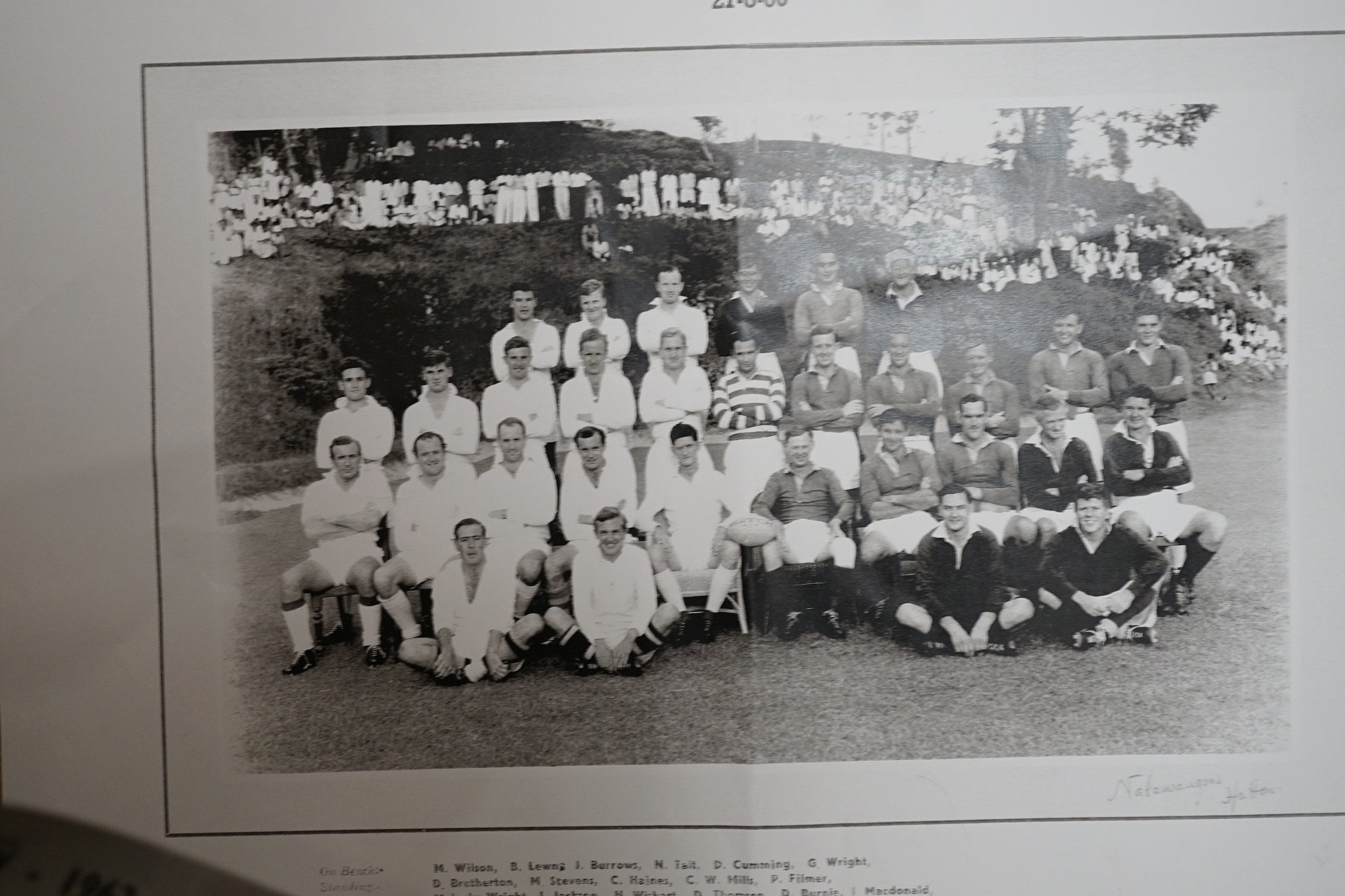 A collection of photographs of Rugby teams including England vs Scotland 1962